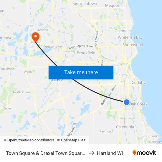 Town Square  & Drexel Town Square Way to Hartland WI USA map