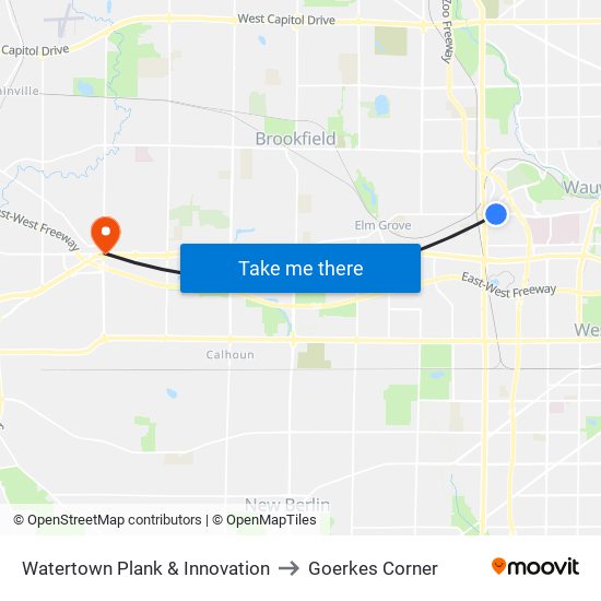 Watertown Plank & Innovation to Goerkes Corner map