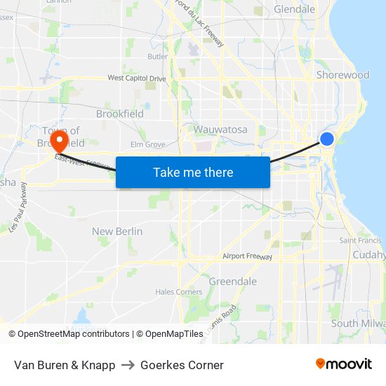 Van Buren & Knapp to Goerkes Corner map