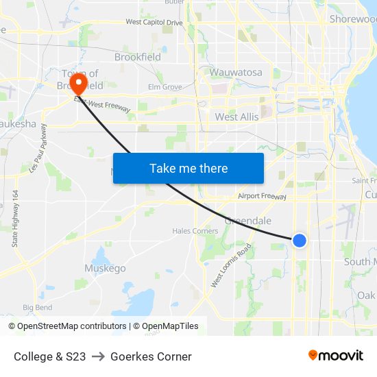 College & S23 to Goerkes Corner map