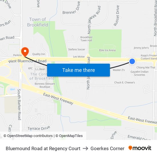 Bluemound Road at Regency Court to Goerkes Corner map