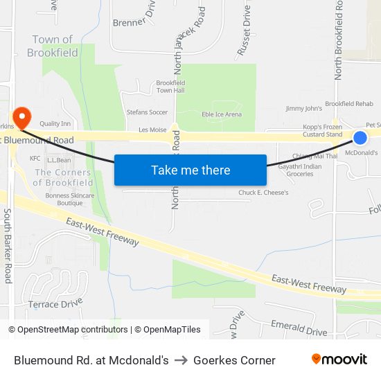 Bluemound Rd. at Mcdonald's to Goerkes Corner map