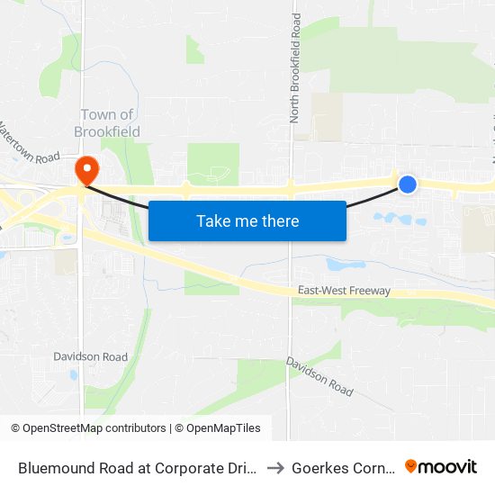 Bluemound Road at Corporate Drive to Goerkes Corner map