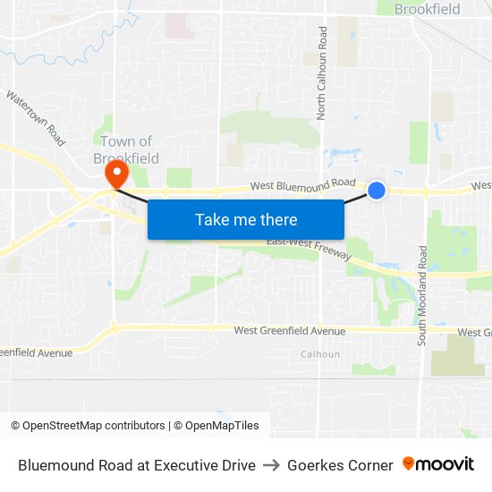 Bluemound Road at Executive Drive to Goerkes Corner map