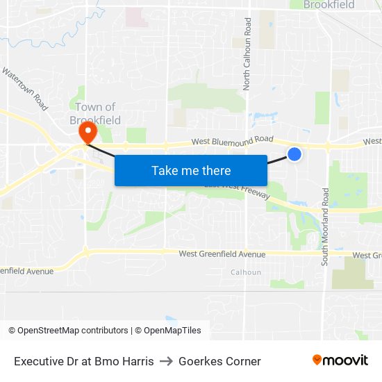 Executive Dr at Bmo Harris to Goerkes Corner map