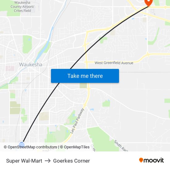 Super Wal-Mart to Goerkes Corner map