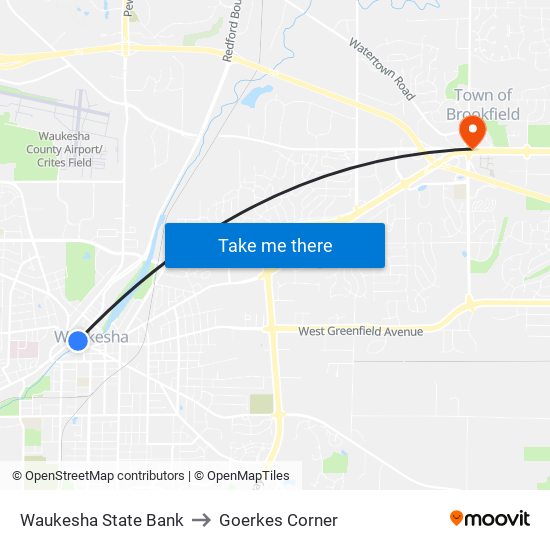 Waukesha State Bank to Goerkes Corner map