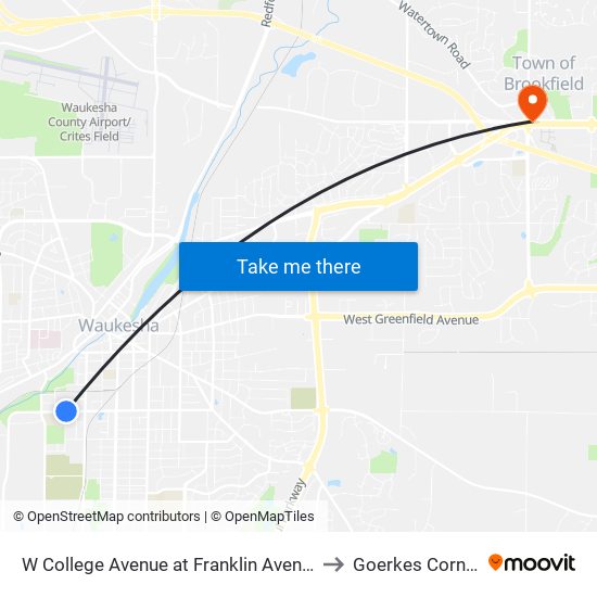 W College Avenue at Franklin Avenue to Goerkes Corner map