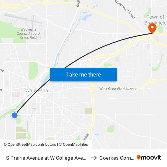 S Prairie Avenue at W College Avenue to Goerkes Corner map