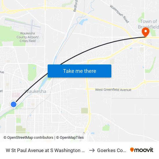 W St Paul Avenue at S Washington Avenue to Goerkes Corner map