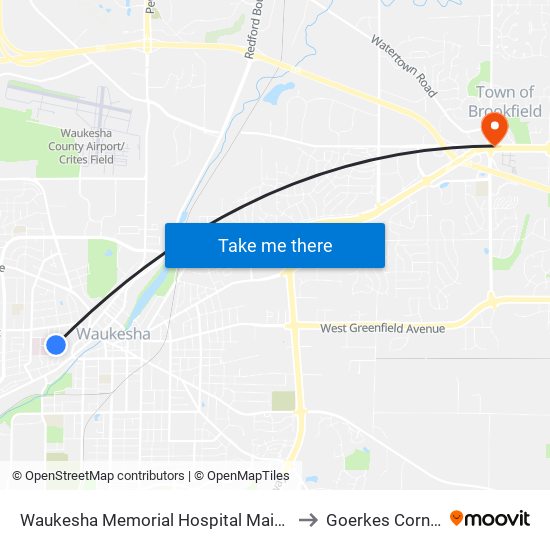 Waukesha Memorial Hospital Main E to Goerkes Corner map