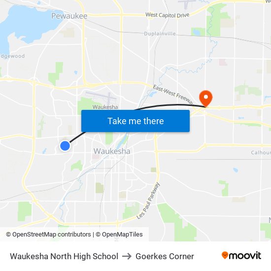 Waukesha North High School to Goerkes Corner map