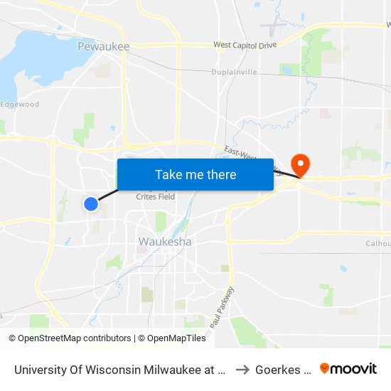 University Of Wisconsin Milwaukee at Waukesha Fine Arts to Goerkes Corner map