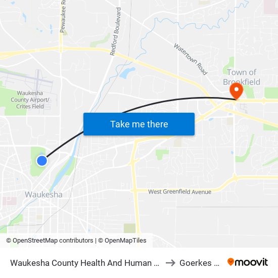 Waukesha County Health And Human Services Building to Goerkes Corner map