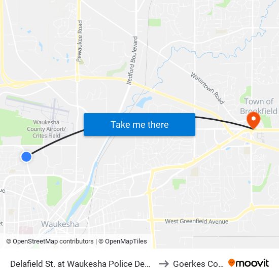 Delafield St. at Waukesha Police Department to Goerkes Corner map