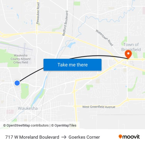 717 W Moreland Boulevard to Goerkes Corner map