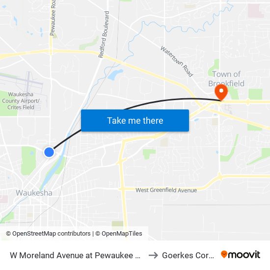 W Moreland Avenue at Pewaukee Road to Goerkes Corner map