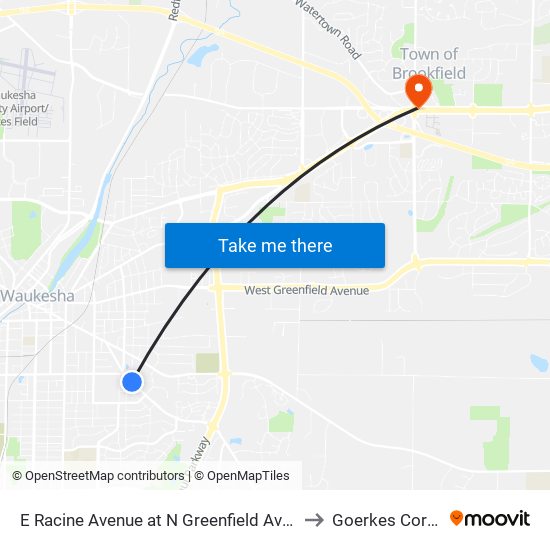 E Racine Avenue at N Greenfield Avenue to Goerkes Corner map