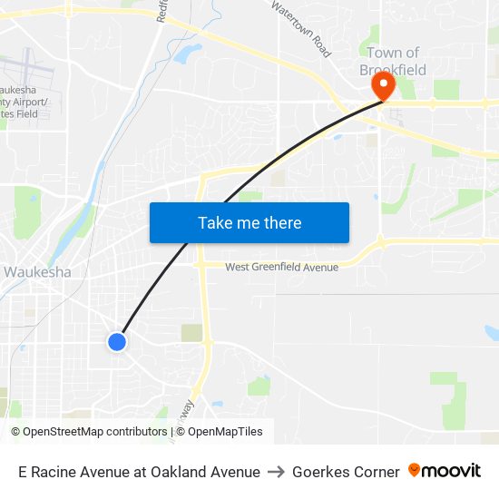 E Racine Avenue at Oakland Avenue to Goerkes Corner map