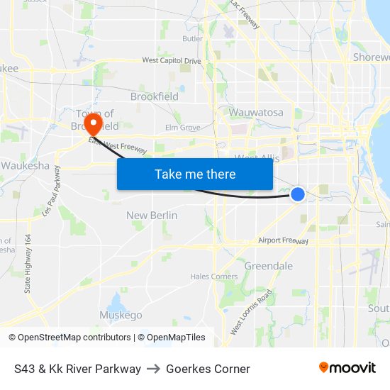 S43 & Kk River Parkway to Goerkes Corner map