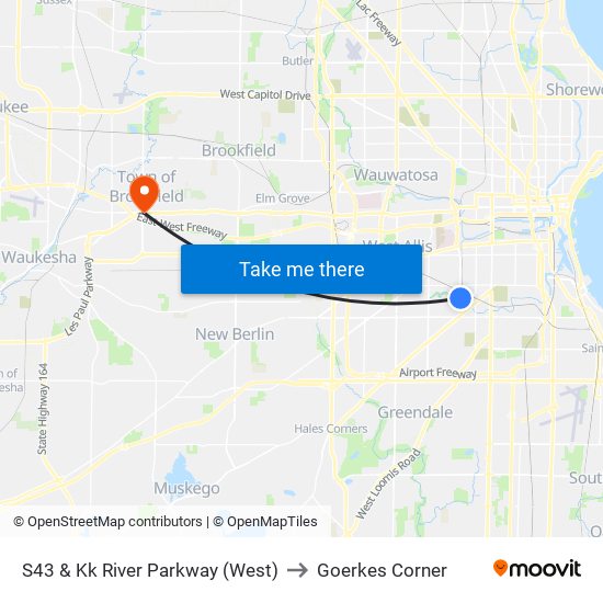 S43 & Kk River Parkway (West) to Goerkes Corner map