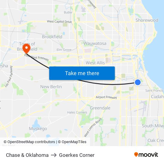 Chase & Oklahoma to Goerkes Corner map