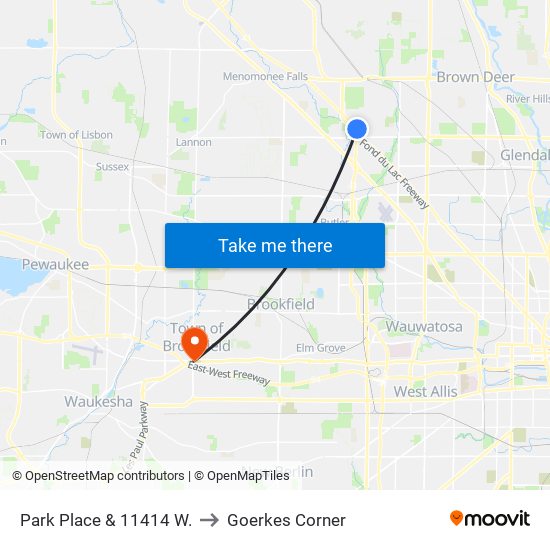 Park Place & 11414 W. to Goerkes Corner map