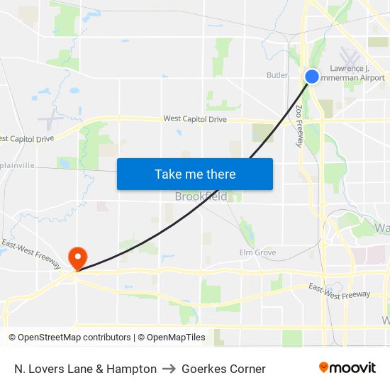 N. Lovers Lane & Hampton to Goerkes Corner map