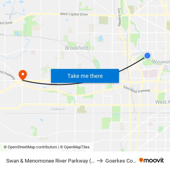 Swan & Menomonee River Parkway (Farside) to Goerkes Corner map