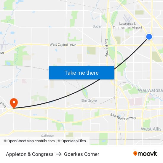 Appleton & Congress to Goerkes Corner map