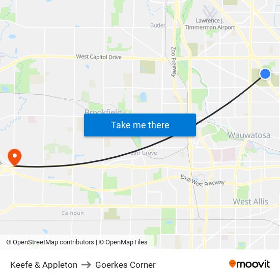 Keefe & Appleton to Goerkes Corner map