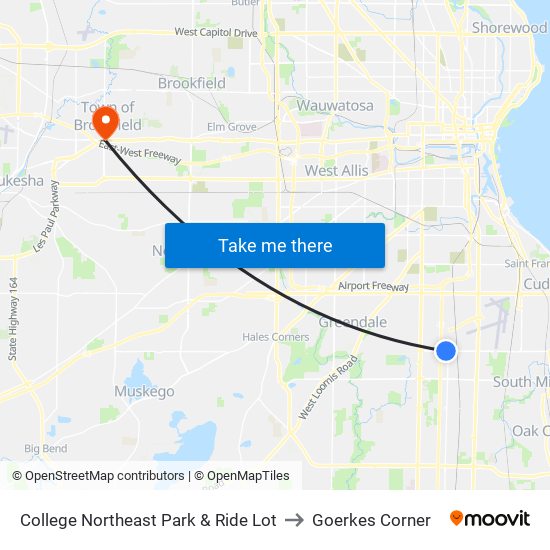 College Northeast Park & Ride Lot to Goerkes Corner map