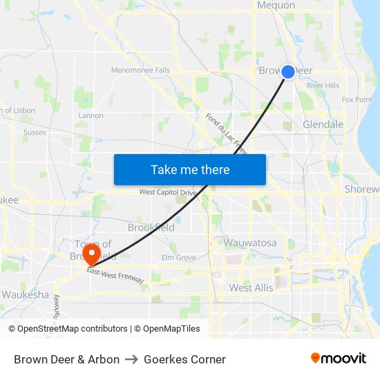 Brown Deer & Arbon to Goerkes Corner map