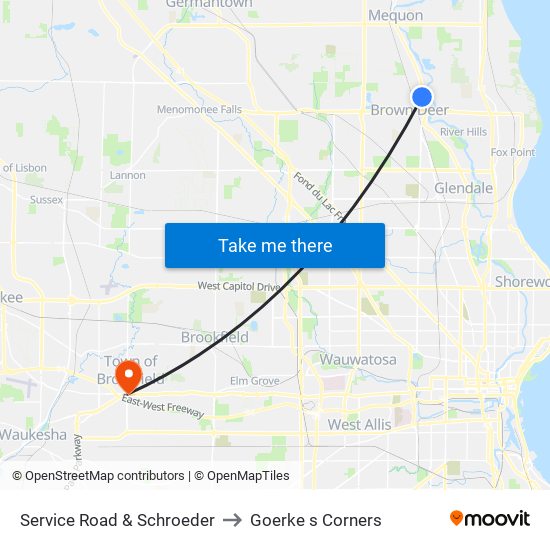 Service Road & Schroeder to Goerke s Corners map