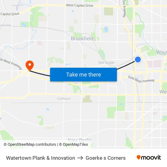 Watertown Plank & Innovation to Goerke s Corners map