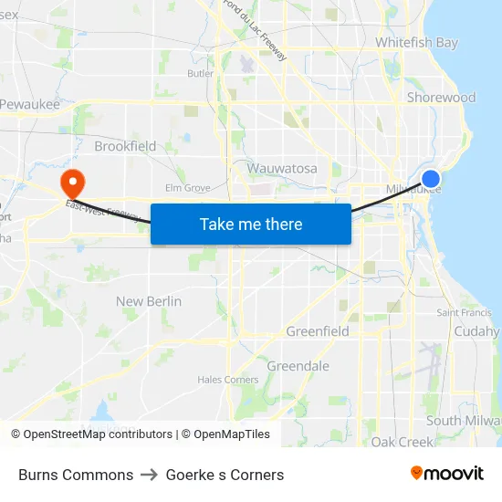 Burns Commons to Goerke s Corners map