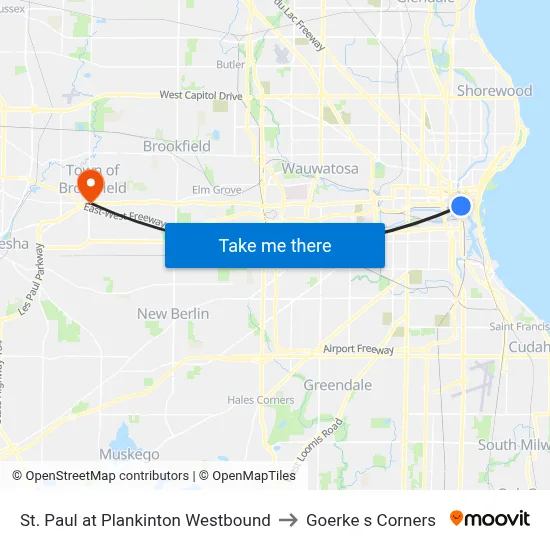 St. Paul at Plankinton Westbound to Goerke s Corners map