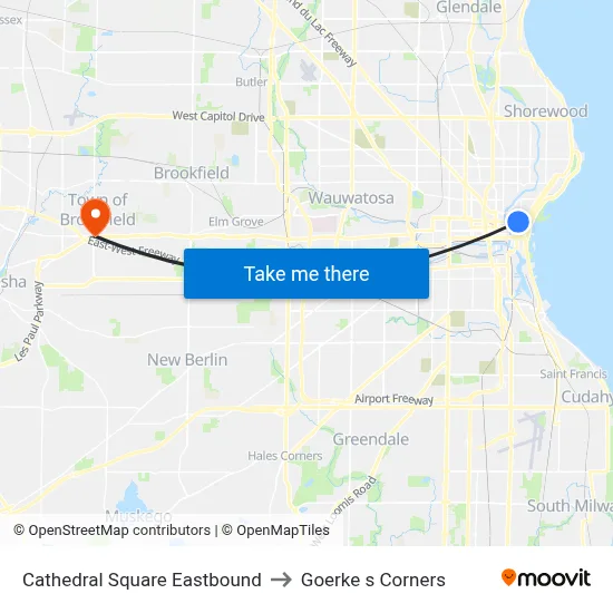 Cathedral Square Eastbound to Goerke s Corners map