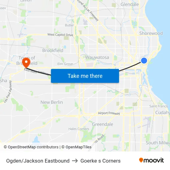 Ogden/Jackson Eastbound to Goerke s Corners map