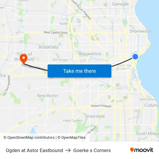 Ogden at Astor Eastbound to Goerke s Corners map
