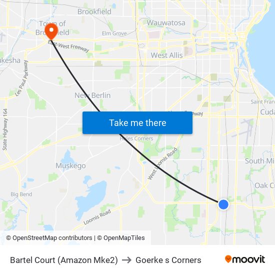 Bartel Court (Amazon Mke2) to Goerke s Corners map