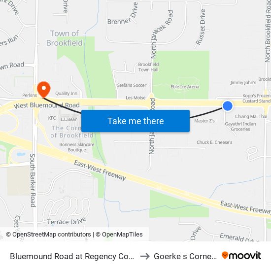 Bluemound Road at Regency Court to Goerke s Corners map