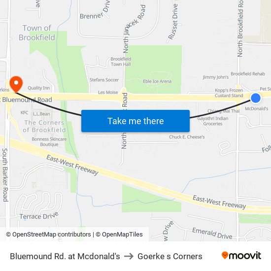 Bluemound Rd. at Mcdonald's to Goerke s Corners map