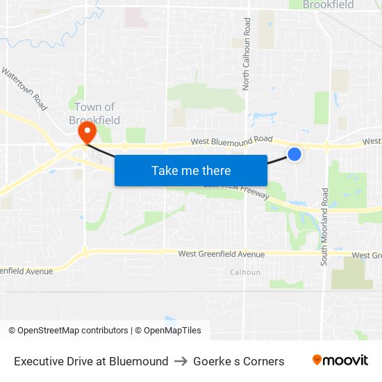 Executive Drive at Bluemound to Goerke s Corners map