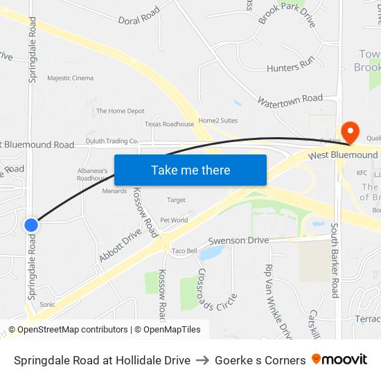 Springdale Road at Hollidale Drive to Goerke s Corners map