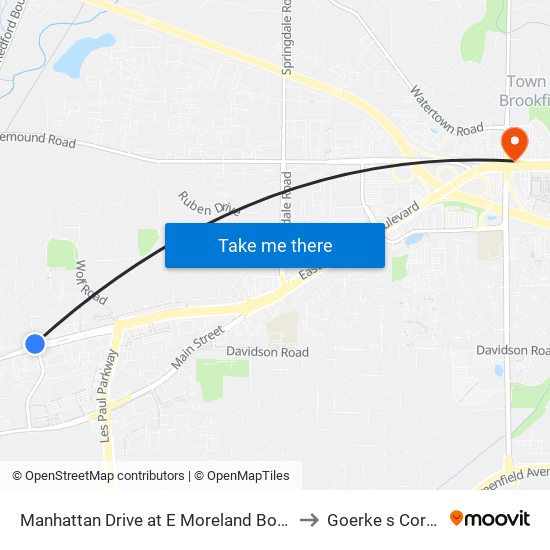 Manhattan Drive at E Moreland Boulevard to Goerke s Corners map