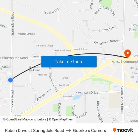 Ruben Drive at Springdale Road to Goerke s Corners map