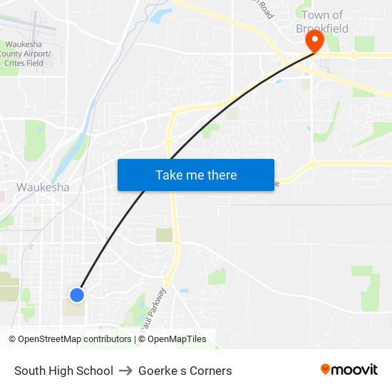 South High School to Goerke s Corners map