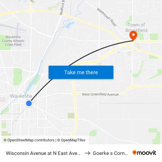 Wisconsin Avenue at N East Avenue to Goerke s Corners map