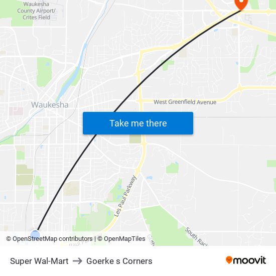 Super Wal-Mart to Goerke s Corners map